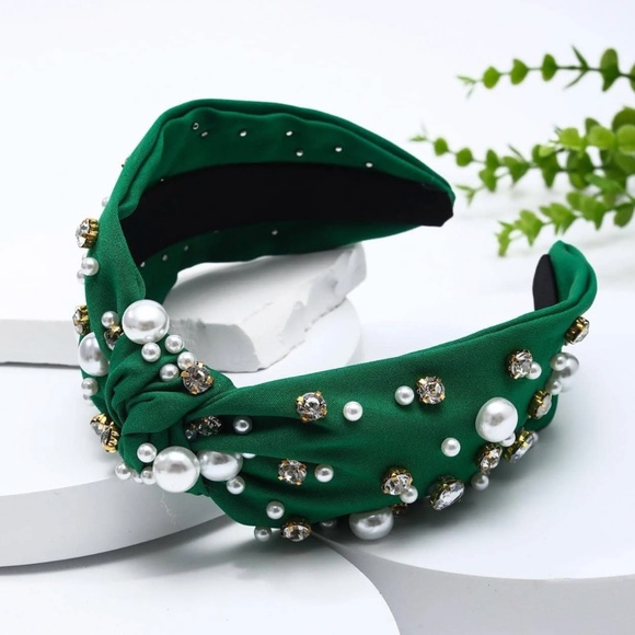 Luxe Faux Pearl Rhinestone Knot Statement Headband - Picture 1 of 8